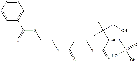 [S,(-)]-4-Hydroxy-2-phosphonooxy-N-[2-[(2-benzoylthioethyl)carbamoyl]ethyl]-3,3-dimethylbutyramide Structure