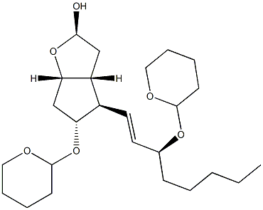 (1S,3R,5R,6R,7R)-7-(テトラヒドロ-2H-ピラン-2-イルオキシ)-6-[(1E,3S)-3-(テトラヒドロ-2H-ピラン-2-イルオキシ)-1-オクテニル]-2-オキサビシクロ[3.3.0]オクタン-3-オール 化学構造式