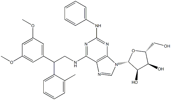 2-フェニルアミノ-N-[2-(2-メチルフェニル)-2-(3,5-ジメトキシフェニル)エチル]アデノシン 化学構造式