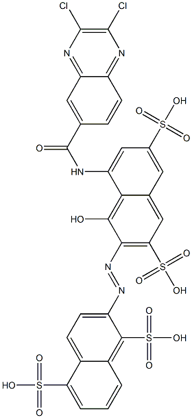 2-[[8-[[(2,3-ジクロロ-6-キノキサリニル)カルボニル]アミノ]-1-ヒドロキシ-3,6-ジスルホ-2-ナフタレニル]アゾ]-1,5-ナフタレンジスルホン酸 化学構造式