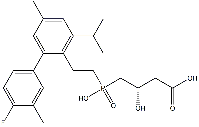 (3S)-3-ヒドロキシ-4-[ヒドロキシ[2-[2-(4-フルオロ-3-メチルフェニル)-6-イソプロピル-4-メチルフェニル]エチル]ホスフィニル]酪酸 化学構造式