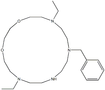 10-Benzyl-7,16-diethyl-1,4-dioxa-7,10,13,16-tetraazacyclooctadecane Struktur