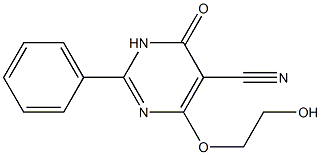 2-Phenyl-5-cyano-6-(2-hydroxyethoxy)pyrimidin-4(3H)-one Struktur