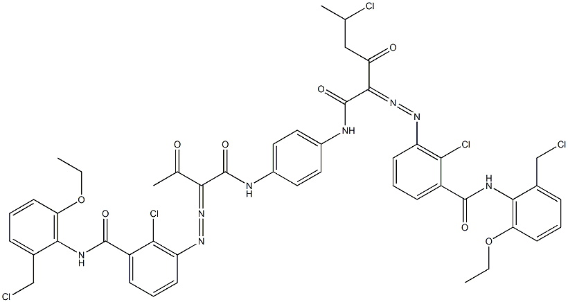 3,3'-[2-(1-Chloroethyl)-1,4-phenylenebis[iminocarbonyl(acetylmethylene)azo]]bis[N-[2-(chloromethyl)-6-ethoxyphenyl]-2-chlorobenzamide],,结构式