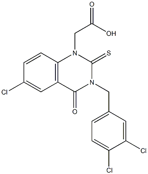 3-(3,4-ジクロロベンジル)-1,2,3,4-テトラヒドロ-6-クロロ-4-オキソ-2-チオキソキナゾリン-1-酢酸 化学構造式