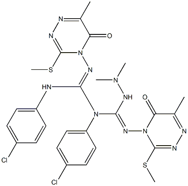 1,3-Bis(4-chlorophenyl)-2-[(4,5-dihydro-6-methyl-3-methylthio-5-oxo-1,2,4-triazin)-4-yl]-1-[(2,2-dimethylhydrazino)[(4,5-dihydro-6-methyl-3-methylthio-5-oxo-1,2,4-triazin)-4-ylimino]methyl]guanidine