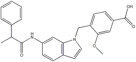 4-[6-[2-Phenylpropanoylamino]-1H-indol-1-ylmethyl]-3-methoxybenzoic acid Struktur