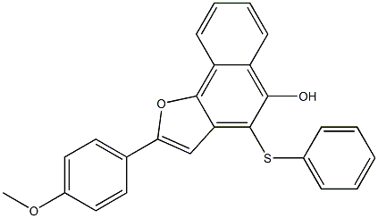 4-フェニルチオ-2-(4-メトキシフェニル)ナフト[1,2-b]フラン-5-オール 化学構造式