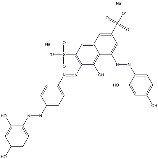 4-ヒドロキシ-5-[(2,4-ジヒドロキシフェニル)アゾ]-3-[[4-[(2,4-ジヒドロキシフェニル)アゾ]フェニル]アゾ]ナフタレン-2,7-ジスルホン酸二ナトリウム 化学構造式