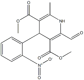 4-(2-ニトロフェニル)-2-ホルミル-6-メチル-1,4-ジヒドロピリジン-3,5-ジカルボン酸ジメチル 化学構造式