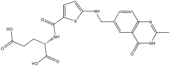 (2S)-2-[5-[N-[[(3,4-ジヒドロ-2-メチル-4-オキソキナゾリン)-6-イル]メチル]アミノ]-2-チエニルカルボニルアミノ]グルタル酸 化学構造式