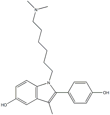 2-(4-ヒドロキシフェニル)-3-メチル-1-(6-ジメチルアミノヘキシル)-1H-インドール-5-オール 化学構造式