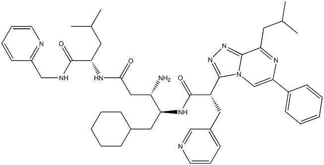 (2S)-2-[[(3S,4S)-3-Amino-5-cyclohexyl-4-[[(2S)-2-(8-isobutyl-6-phenyl-1,2,4-triazolo[4,3-a]pyrazin-3-yl)-3-(3-pyridinyl)propanoyl]amino]pentanoyl]amino]-4-methyl-N-(2-pyridinylmethyl)valeramide 结构式