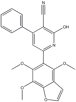 4,6,7-Trimethoxy-5-(4-phenyl-5-cyano-6-hydroxy-2-pyridinyl)benzofuran Struktur