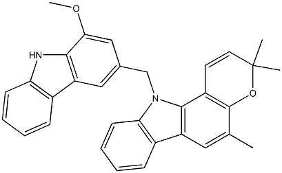 11-[(1-Methoxy-9H-carbazol-3-yl)methyl]-3,3,5-trimethyl-3,11-dihydropyrano[3,2-a]carbazole,,结构式