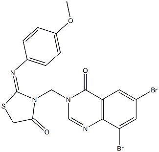 6,8-Dibromo-3-[[2-[(4-methoxyphenyl)imino]-4-oxothiazolidin-3-yl]methyl]quinazolin-4(3H)-one Structure