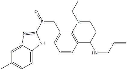 1-エチル-1,2,3,4-テトラヒドロ-4-(2-プロペニルアミノ)-8-(5-メチル-1H-ベンゾイミダゾール-2-イルスルフィニルメチル)キノリン 化学構造式