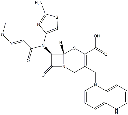 (7R)-7-[(2-Amino-4-thiazolyl)(methoxyimino)acetylamino]-3-[[(1,5-naphthyridin-1-ium)-1-yl]methyl]cepham-3-ene-4-carboxylic acid 结构式