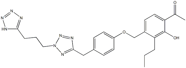 2'-Hydroxy-3'-propyl-4'-[[4-[2-[3-(1H-tetrazol-5-yl)propyl]-2H-tetrazol-5-ylmethyl]phenoxy]methyl]acetophenone Struktur