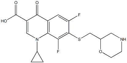 7-[(モルホリン-2-イル)メチル]チオ-1-シクロプロピル-6,8-ジフルオロ-1,4-ジヒドロ-4-オキソキノリン-3-カルボン酸 化学構造式