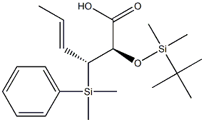 (2R,3R,4E)-2-[[ジメチル(tert-ブチル)シリル]オキシ]-3-[ジメチル(フェニル)シリル]-4-ヘキセン酸 化学構造式