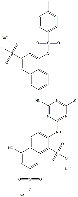 2-[4-クロロ-6-[7-スルホ-5-(4-メチルフェニルスルホニルオキシ)-2-ナフチルアミノ]-1,3,5-トリアジン-2-イルアミノ]-5-ヒドロキシ-1,7-ナフタレンジスルホン酸トリナトリウム 化学構造式