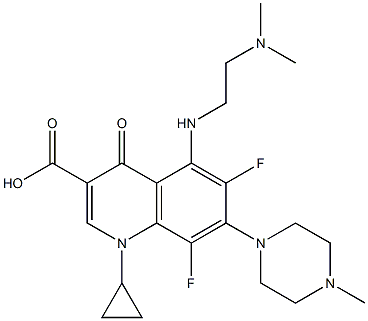 1-Cyclopropyl-6,8-difluoro-1,4-dihydro-5-(2-dimethylaminoethylamino)-7-(4-methyl-1-piperazinyl)-4-oxoquinoline-3-carboxylic acid Structure