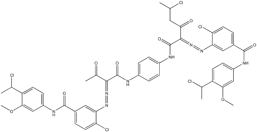 3,3'-[2-(1-Chloroethyl)-1,4-phenylenebis[iminocarbonyl(acetylmethylene)azo]]bis[N-[4-(1-chloroethyl)-3-methoxyphenyl]-4-chlorobenzamide] Structure