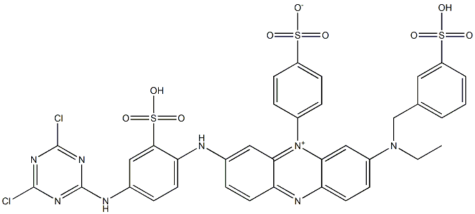 3-[[4-[(4,6-Dichloro-1,3,5-triazin-2-yl)amino]-2-sulfophenyl]amino]-7-[ethyl[(3-sulfophenyl)methyl]amino]-5-(4-sulfonatophenyl)phenazin-5-ium,,结构式