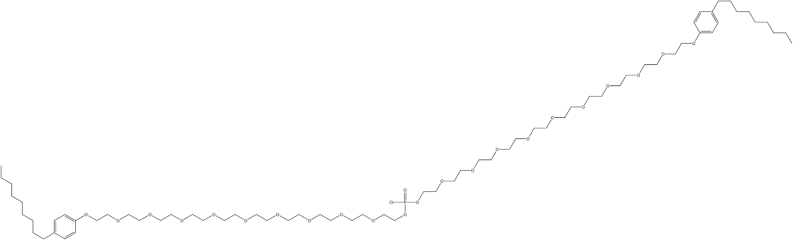 クロロホスホン酸=ビス[30-(p-ノニルフェニル)-3,6,9,12,15,18,21,24,27,30-デカオキサトリアコンタン-1-イル] 化学構造式