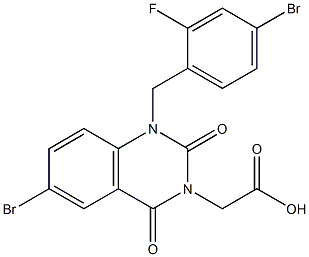 1-(4-Bromo-2-fluorobenzyl)-1,2,3,4-tetrahydro-6-bromo-2,4-dioxoquinazoline-3-acetic acid Struktur