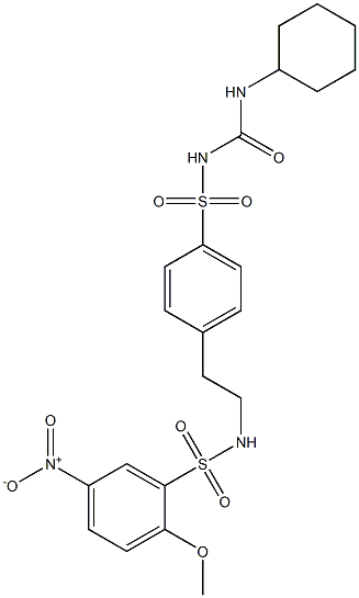 1-シクロヘキシル-3-[[p-[2-[[(2-メトキシ-5-ニトロフェニル)スルホニル]アミノ]エチル]フェニル]スルホニル]尿素 化学構造式