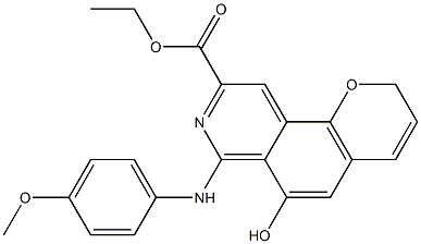 6-ヒドロキシ-7-(p-メトキシフェニルアミノ)-2H-ピラノ[2,3-f]イソキノリン-9-カルボン酸エチル 化学構造式