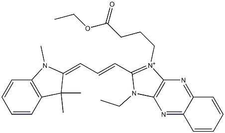 3-(3-エトキシカルボニルプロピル)-1-エチル-2-[3-[[2,3-ジヒドロ-1,3,3-トリメチル-1H-インドール]-2-イリデン]-1-プロペニル]-1H-イミダゾ[4,5-b]キノキサリン-3-イウム 化学構造式