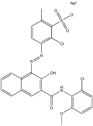 2-クロロ-6-メチル-3-[[3-[[(2-クロロ-6-メトキシフェニル)アミノ]カルボニル]-2-ヒドロキシ-1-ナフチル]アゾ]ベンゼンスルホン酸ナトリウム 化学構造式