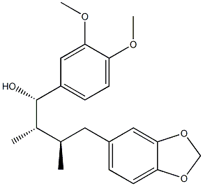 (1S,2S,3R)-4-[3,4-(メチレンジオキシ)フェニル]-1-(3,4-ジメトキシフェニル)-2,3-ジメチル-1-ブタノール 化学構造式