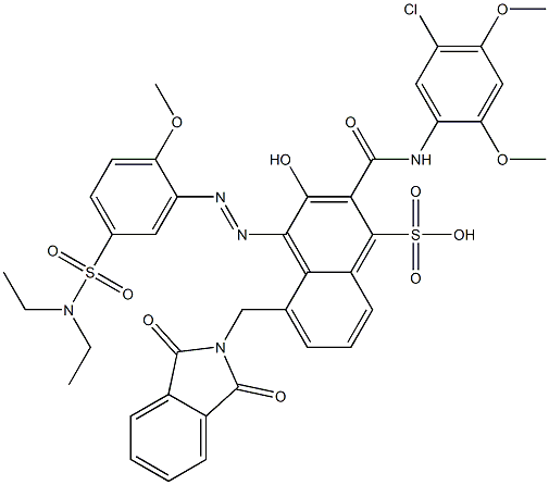 2-[(5-クロロ-2,4-ジメトキシフェニル)アミノカルボニル]-4-[5-[(ジエチルアミノ)スルホニル]-2-メトキシフェニルアゾ]-3-ヒドロキシ-5-(フタルイミジルメチル)ナフタレン-1-スルホン酸 化学構造式