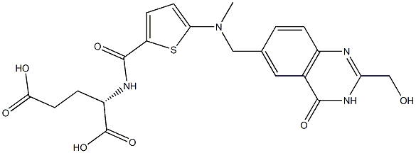 (2S)-2-[5-[N-Methyl-N-[[(3,4-dihydro-2-hydroxymethyl-4-oxoquinazolin)-6-yl]methyl]amino]-2-thienylcarbonylamino]glutaric acid Structure