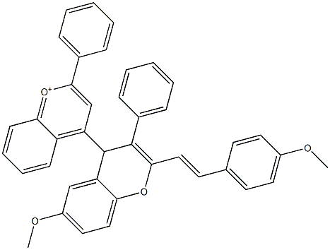 4-[6-メトキシ-2-[2-(4-メトキシフェニル)エテニル]-3-フェニル-4H-1-ベンゾピラン-4-イル]-2-フェニル-1-ベンゾピリリウム 化学構造式