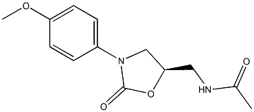 (5R)-5-アセチルアミノメチル-3-[4-メトキシフェニル]オキサゾリジン-2-オン 化学構造式