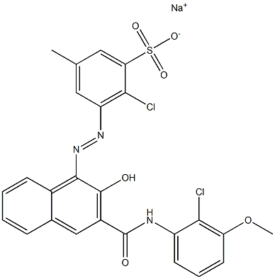 2-クロロ-5-メチル-3-[[3-[[(2-クロロ-3-メトキシフェニル)アミノ]カルボニル]-2-ヒドロキシ-1-ナフチル]アゾ]ベンゼンスルホン酸ナトリウム 化学構造式