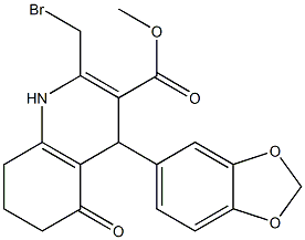 1,4,5,6,7,8-ヘキサヒドロ-5-オキソ-2-(ブロモメチル)-4-(1,3-ベンゾジオキソール-5-イル)キノリン-3-カルボン酸メチル 化学構造式