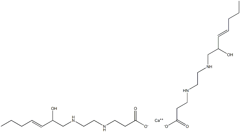 ビス[3-[N-[2-[N-(2-ヒドロキシ-3-ヘプテニル)アミノ]エチル]アミノ]プロピオン酸]カルシウム 化学構造式