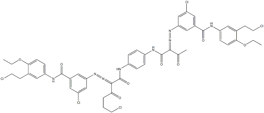 3,3'-[2-(2-Chloroethyl)-1,4-phenylenebis[iminocarbonyl(acetylmethylene)azo]]bis[N-[3-(2-chloroethyl)-4-ethoxyphenyl]-5-chlorobenzamide],,结构式