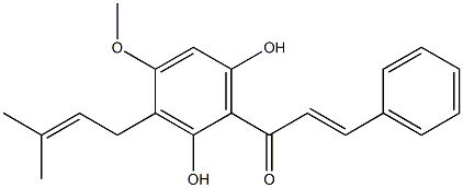 (E)-2',6'-Dihydroxy-4'-methoxy-3'-(3-methyl-2-butenyl)chalcone 结构式