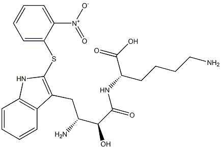 N2-[(2S,3R)-3-アミノ-2-ヒドロキシ-4-[2-[(2-ニトロフェニル)チオ]-1H-インドール-3-イル]ブチリル]-L-リシン 化学構造式