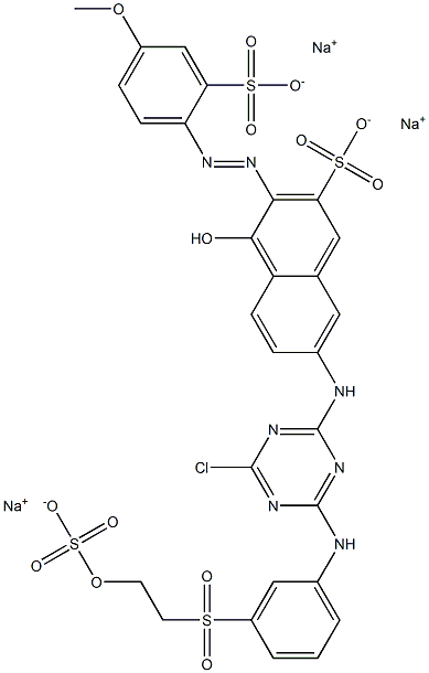 7-[4-Chloro-6-[3-[2-(sulfooxy)ethylsulfonyl]anilino]-1,3,5-triazin-2-ylamino]-4-hydroxy-3-(4-methoxy-2-sulfophenylazo)-2-naphthalenesulfonic acid trisodium salt,,结构式