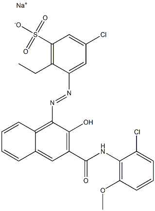 3-Chloro-6-ethyl-5-[[3-[[(2-chloro-6-methoxyphenyl)amino]carbonyl]-2-hydroxy-1-naphtyl]azo]benzenesulfonic acid sodium salt,,结构式