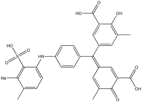 5-[(3-Carboxy-4-oxo-5-methyl-2,5-cyclohexadien-1-ylidene)[4-[(4-methyl-3-sodiosulfophenyl)amino]phenyl]methyl]-2-hydroxy-3-methylbenzoic acid 结构式