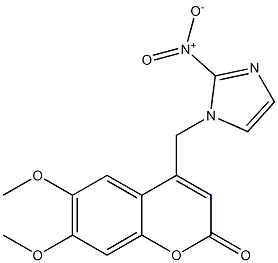 6,7-ジメトキシ-4-[(2-ニトロ-1H-イミダゾール-1-イル)メチル]-2H-1-ベンゾピラン-2-オン 化学構造式